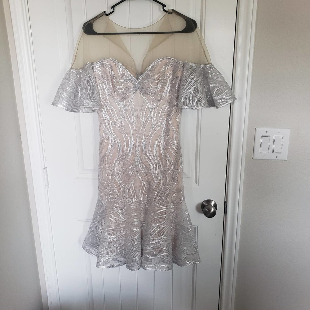 Tadashi Shoji Silver Sequin Dress size 6